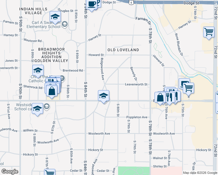 map of restaurants, bars, coffee shops, grocery stores, and more near 1022 South 80th Street in Omaha