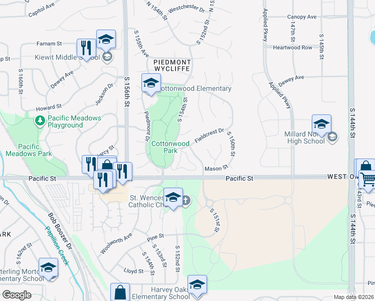 map of restaurants, bars, coffee shops, grocery stores, and more near 910 South 153rd Court in Omaha