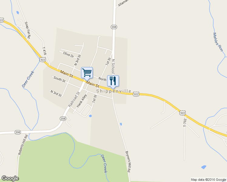 map of restaurants, bars, coffee shops, grocery stores, and more near in Shippenville