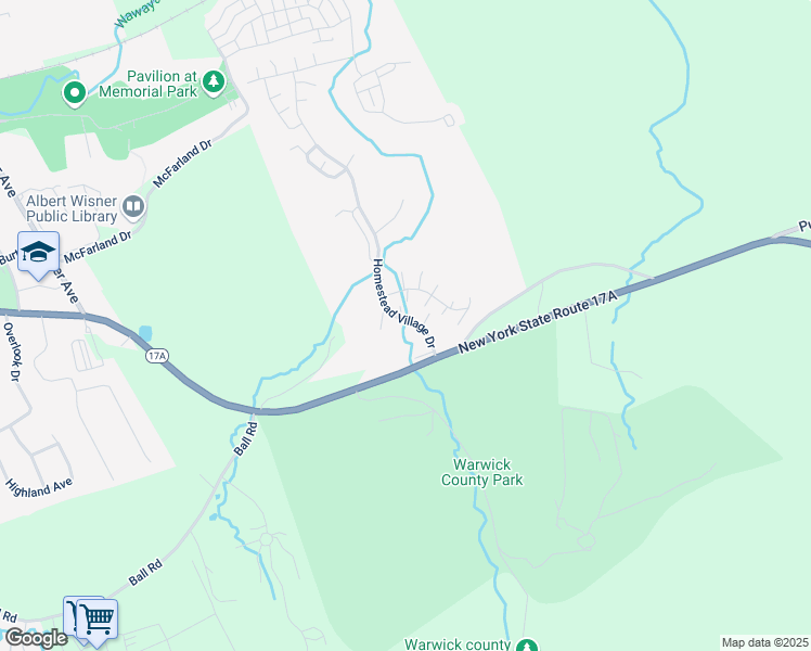 map of restaurants, bars, coffee shops, grocery stores, and more near 15 Homestead Village Drive in Warwick
