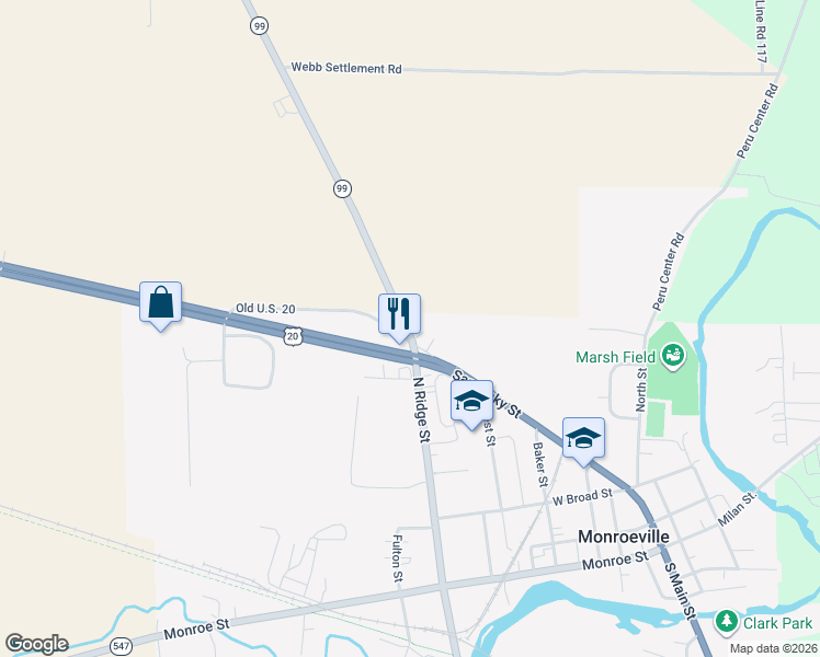 map of restaurants, bars, coffee shops, grocery stores, and more near 266 Sandusky Street in Monroeville