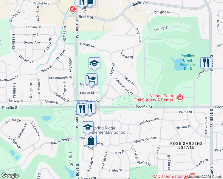 map of restaurants, bars, coffee shops, grocery stores, and more near 912 South 177th Circle in Omaha
