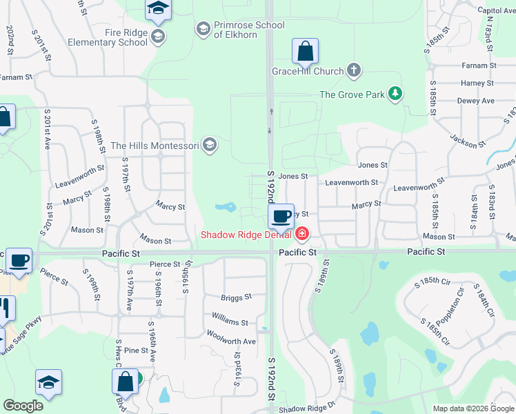 map of restaurants, bars, coffee shops, grocery stores, and more near 19261 Marcy Street in Omaha