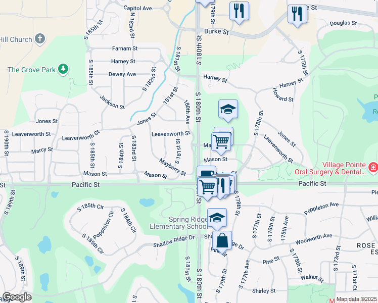 map of restaurants, bars, coffee shops, grocery stores, and more near 930 180th Avenue in Omaha