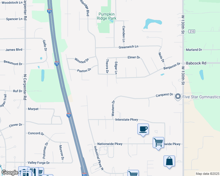 map of restaurants, bars, coffee shops, grocery stores, and more near 927 Theora Drive in Brunswick