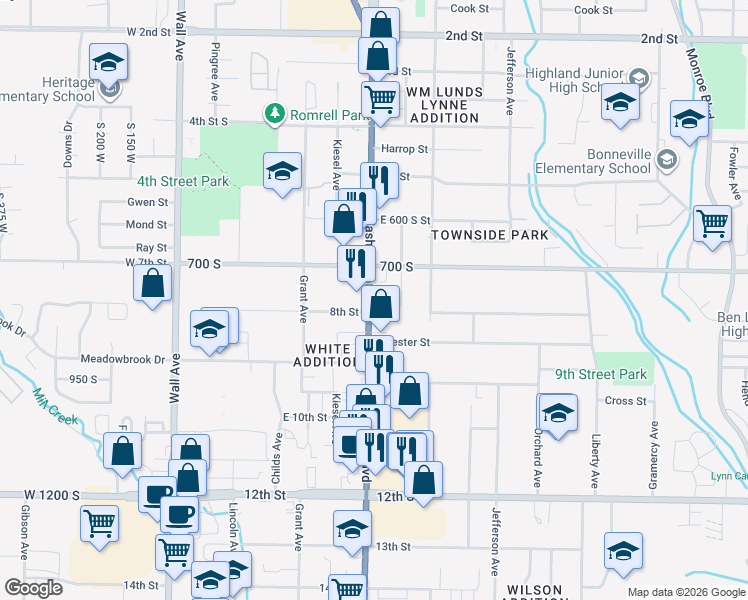 map of restaurants, bars, coffee shops, grocery stores, and more near 806 Washington Boulevard in Ogden