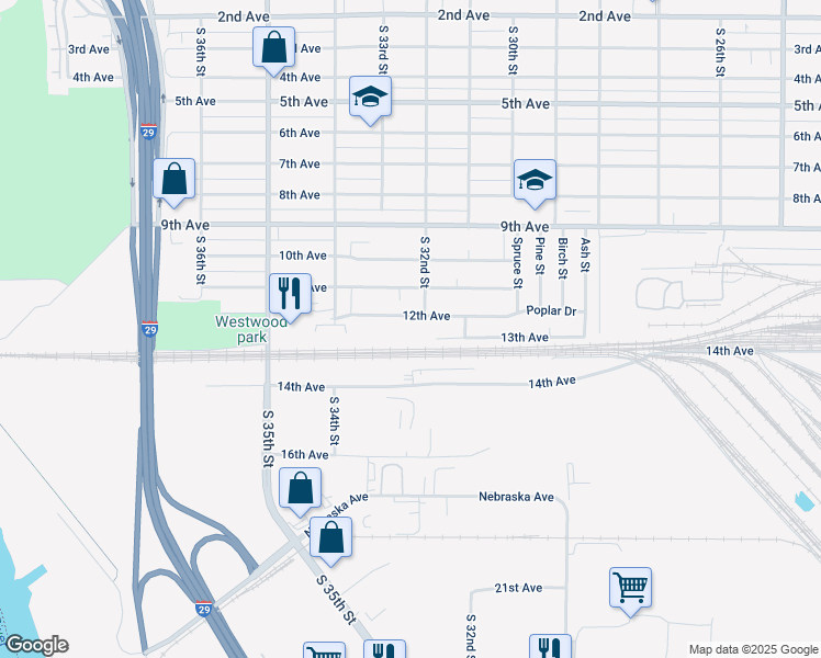 map of restaurants, bars, coffee shops, grocery stores, and more near 3205 12th Avenue in Council Bluffs