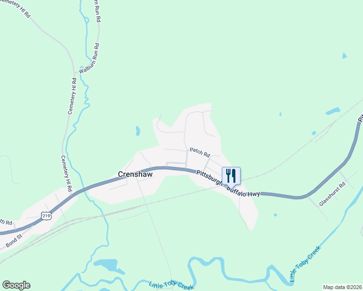 map of restaurants, bars, coffee shops, grocery stores, and more near 664 Pine Acres Road in Brockway