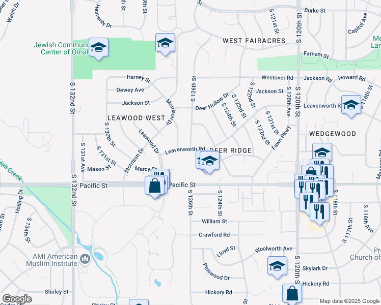 map of restaurants, bars, coffee shops, grocery stores, and more near 12531 Shamrock Road in Omaha