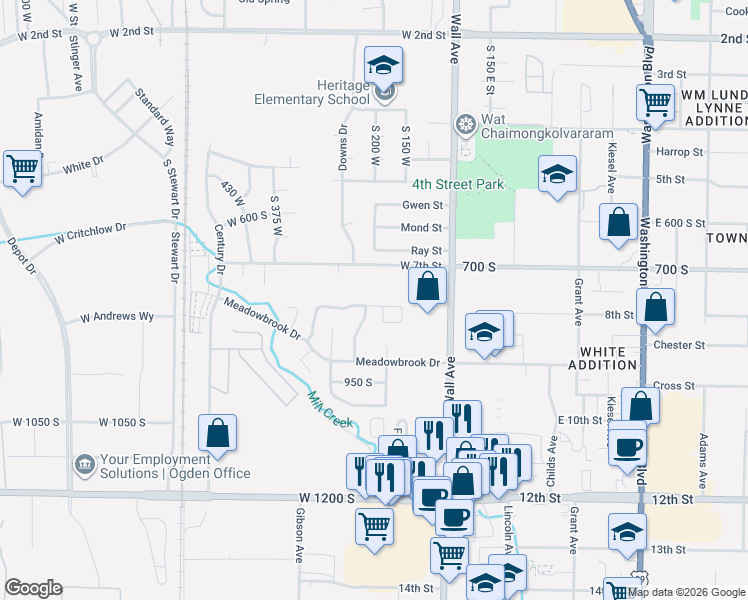 map of restaurants, bars, coffee shops, grocery stores, and more near in Ogden