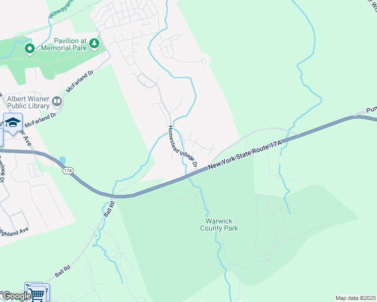 map of restaurants, bars, coffee shops, grocery stores, and more near 15 Homestead Village Drive in Warwick