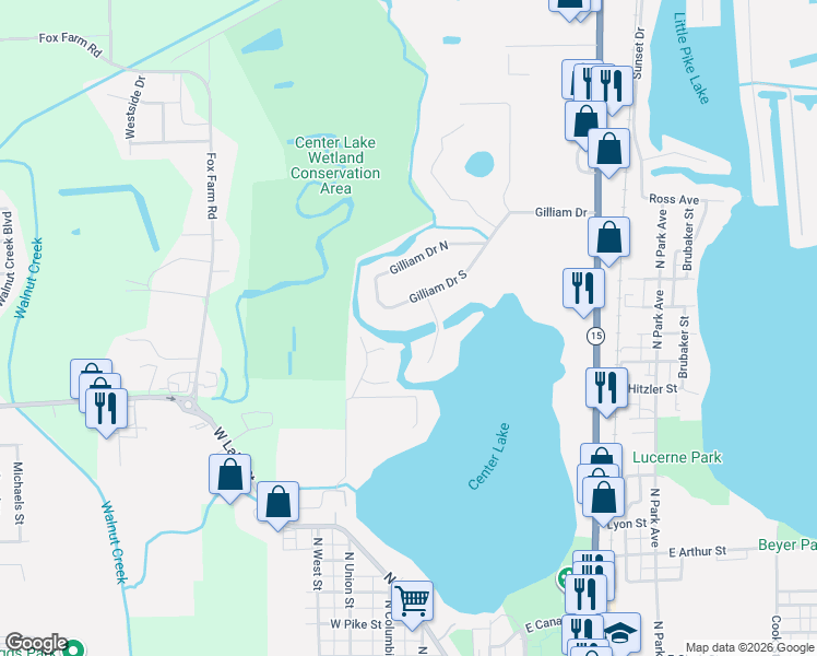 map of restaurants, bars, coffee shops, grocery stores, and more near 336 Channel View Drive in Warsaw