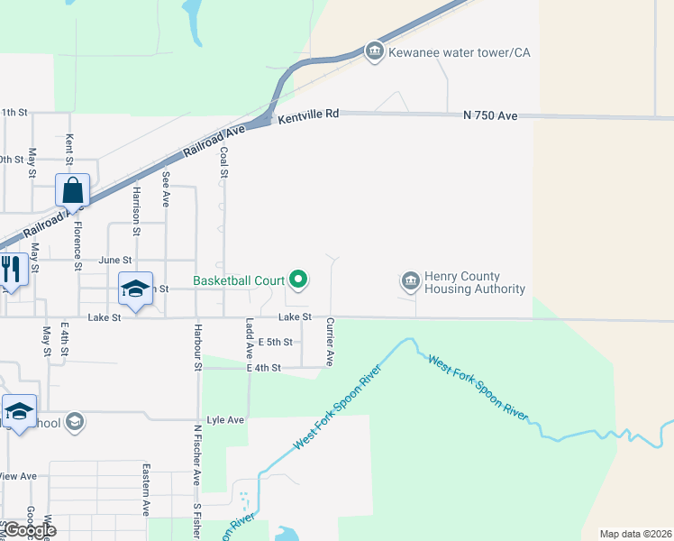 map of restaurants, bars, coffee shops, grocery stores, and more near 624 Manchester Drive in Kewanee