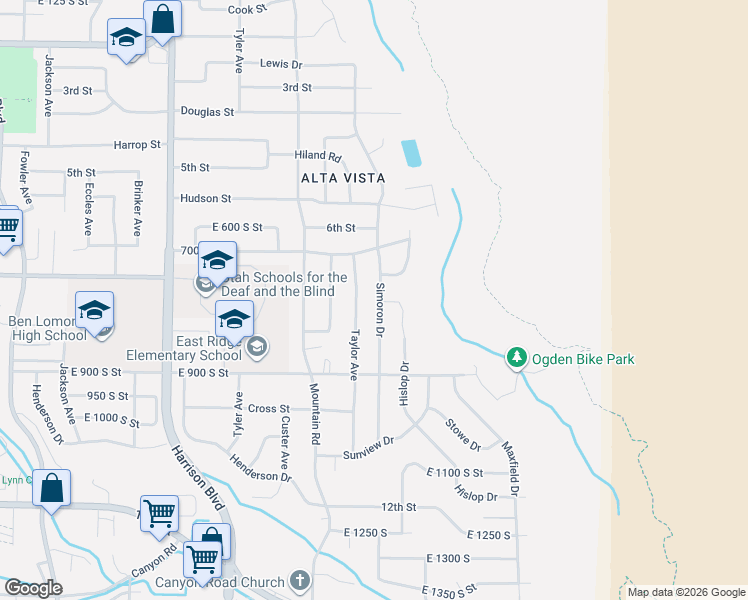 map of restaurants, bars, coffee shops, grocery stores, and more near 777 Simoron Drive in Ogden