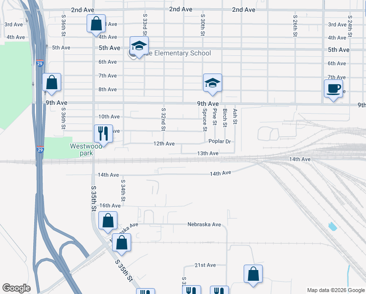 map of restaurants, bars, coffee shops, grocery stores, and more near 3031 11th Avenue in Council Bluffs
