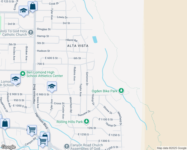map of restaurants, bars, coffee shops, grocery stores, and more near 726 Hislop Drive in Ogden
