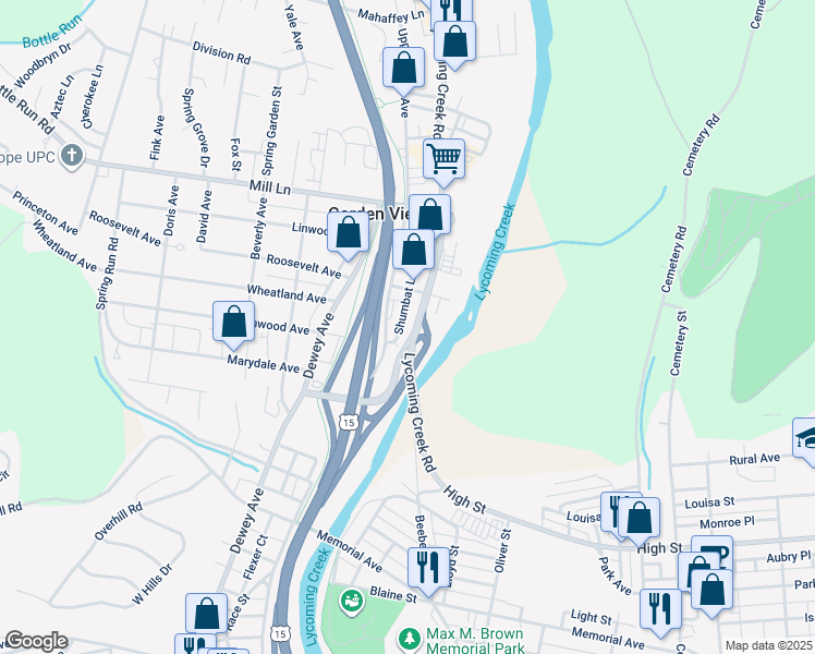 map of restaurants, bars, coffee shops, grocery stores, and more near 1723-1799 Lycoming Creek Road in Williamsport