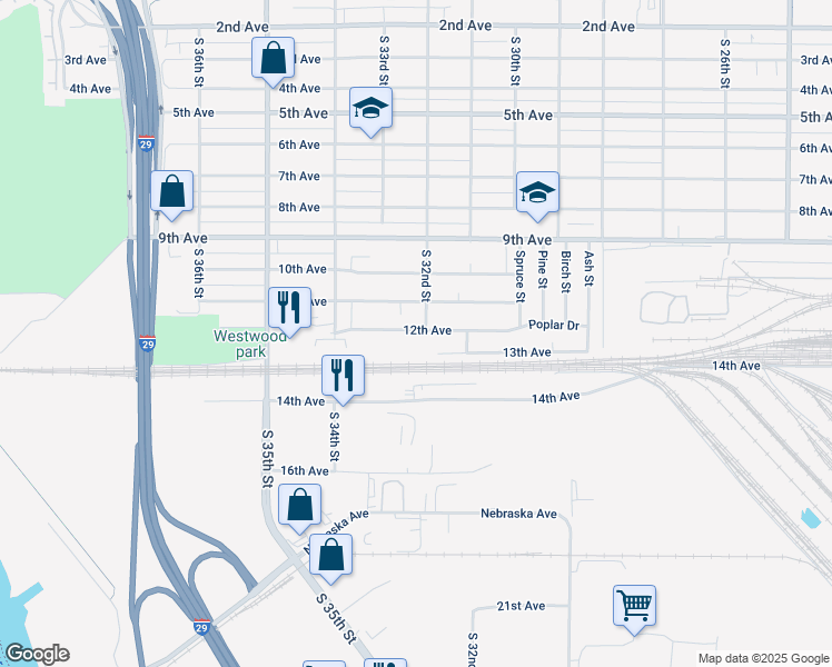 map of restaurants, bars, coffee shops, grocery stores, and more near 3207 11th Avenue in Council Bluffs