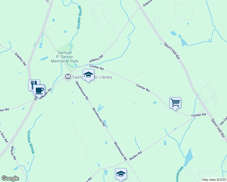 map of restaurants, bars, coffee shops, grocery stores, and more near 165 Center Road in Easton