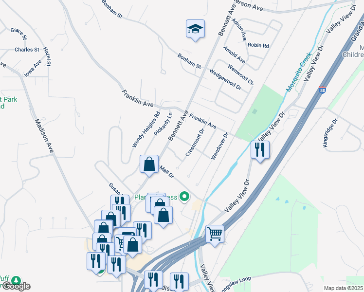 map of restaurants, bars, coffee shops, grocery stores, and more near 1210 Eastwood Lane in Council Bluffs