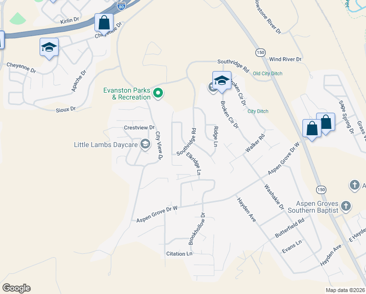 map of restaurants, bars, coffee shops, grocery stores, and more near 207 Vista Ridge Circle in Evanston