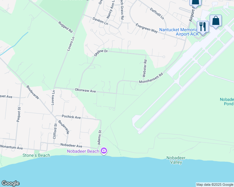 map of restaurants, bars, coffee shops, grocery stores, and more near 46 Okorwaw Avenue in Nantucket