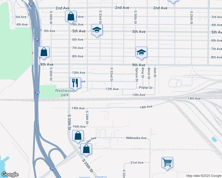 map of restaurants, bars, coffee shops, grocery stores, and more near 3207 11th Avenue in Council Bluffs