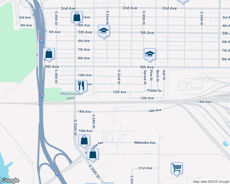 map of restaurants, bars, coffee shops, grocery stores, and more near 3207 11th Avenue in Council Bluffs