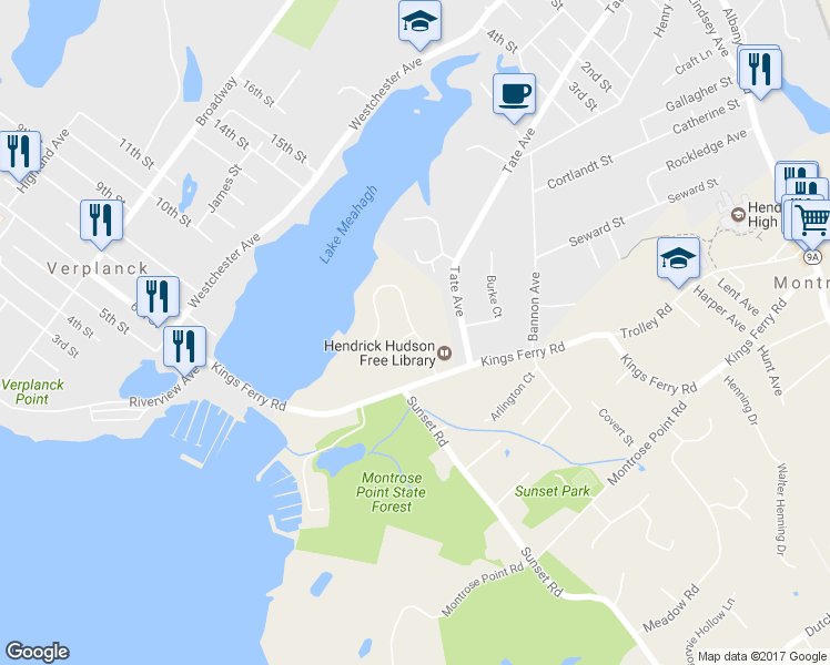 map of restaurants, bars, coffee shops, grocery stores, and more near 2 Coachlight Square in Montrose