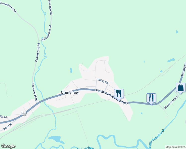 map of restaurants, bars, coffee shops, grocery stores, and more near 141 Pine Acres Road in Brockway