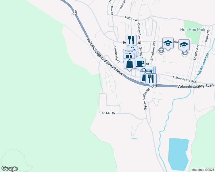 map of restaurants, bars, coffee shops, grocery stores, and more near 325 Cadorna Avenue in McCloud