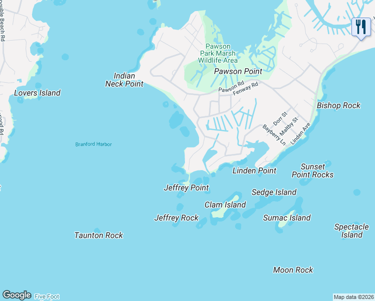 map of restaurants, bars, coffee shops, grocery stores, and more near 81 Sunset Beach Road in Branford
