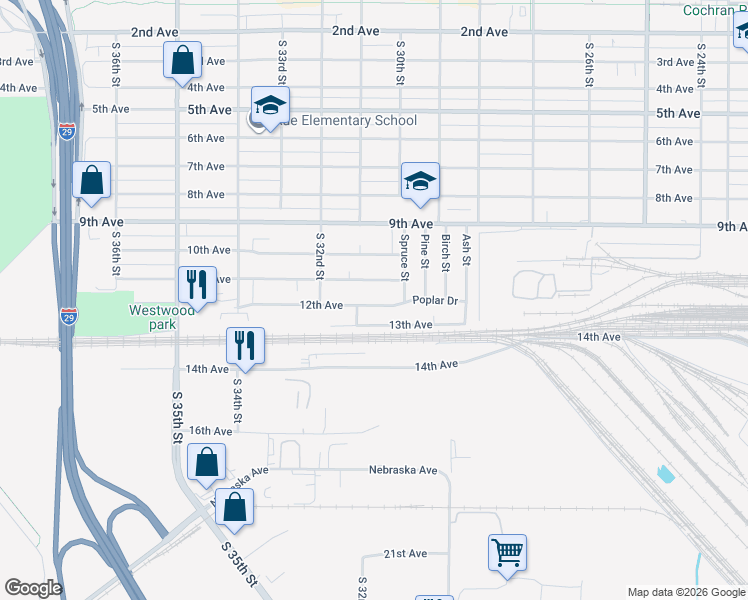 map of restaurants, bars, coffee shops, grocery stores, and more near 3031 11th Avenue in Council Bluffs