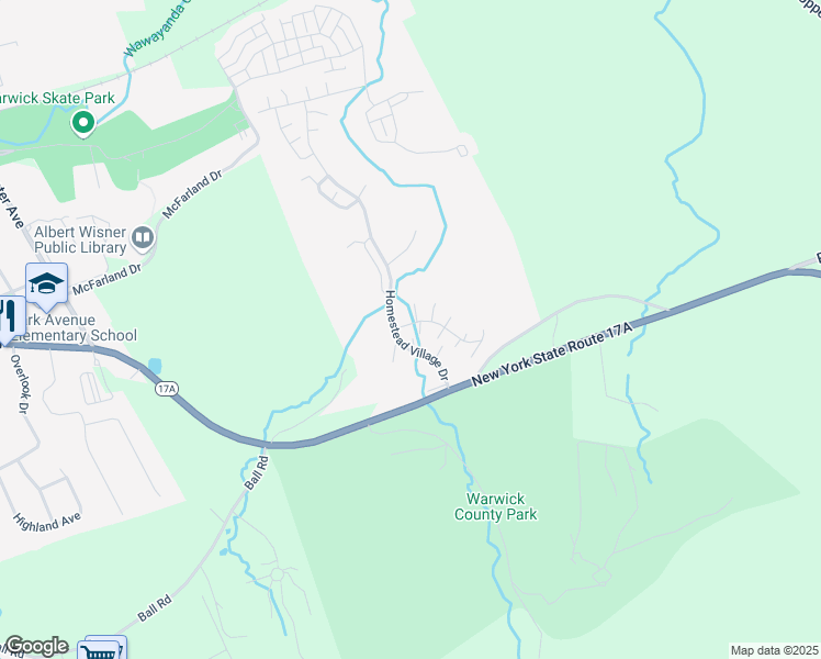 map of restaurants, bars, coffee shops, grocery stores, and more near 14 Olde Wagon Road in Warwick