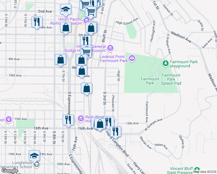 map of restaurants, bars, coffee shops, grocery stores, and more near 1105 South 3rd Street in Council Bluffs