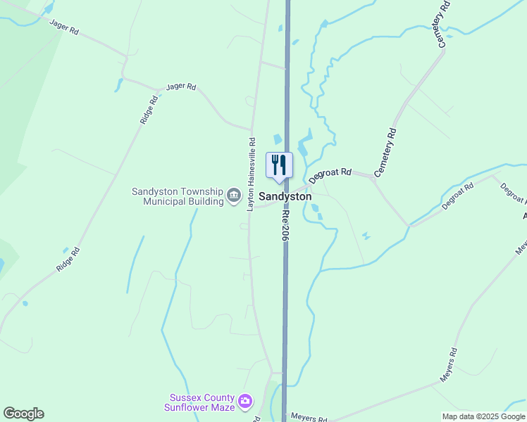 map of restaurants, bars, coffee shops, grocery stores, and more near 4 Degroat Road in Sandyston