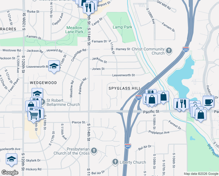 map of restaurants, bars, coffee shops, grocery stores, and more near 905 South 112th Plaza in Omaha