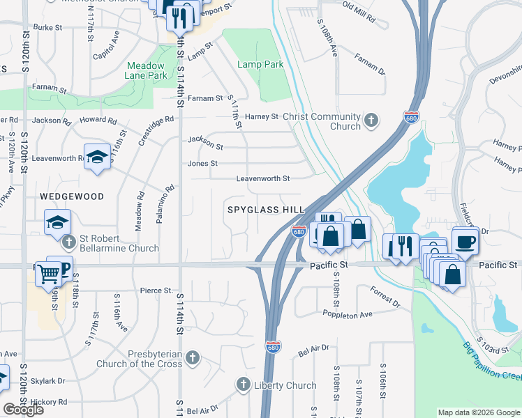 map of restaurants, bars, coffee shops, grocery stores, and more near 10974 Mayberry Plaza in Omaha