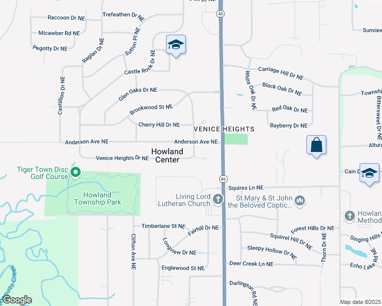 map of restaurants, bars, coffee shops, grocery stores, and more near 8239 Venice Heights Drive Northeast in Warren