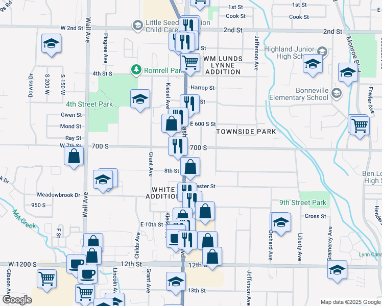 map of restaurants, bars, coffee shops, grocery stores, and more near 710 Washington Boulevard in Ogden