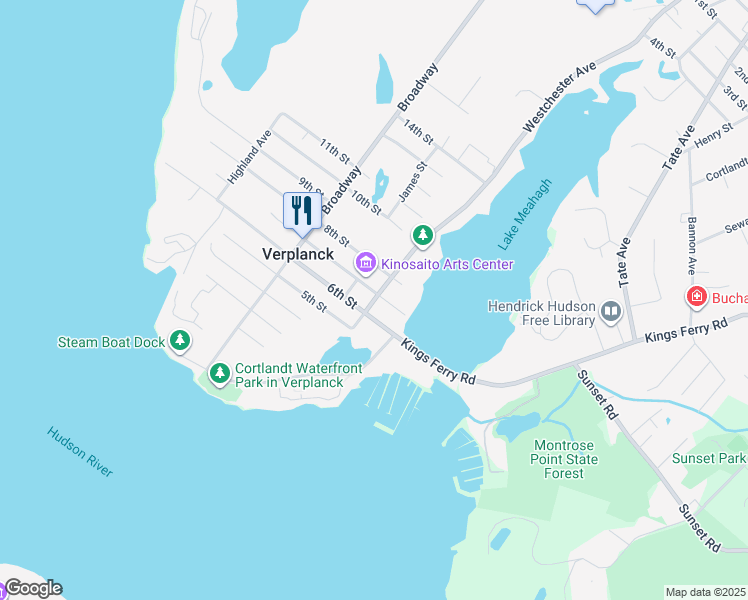 map of restaurants, bars, coffee shops, grocery stores, and more near 145 Westchester Avenue in Verplanck
