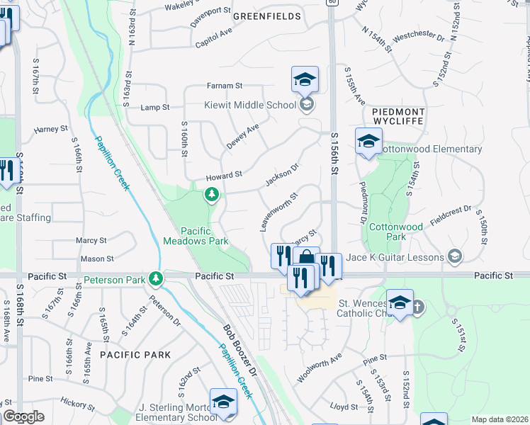 map of restaurants, bars, coffee shops, grocery stores, and more near 15806 Leavenworth Street in Omaha