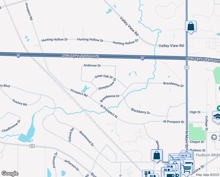 map of restaurants, bars, coffee shops, grocery stores, and more near 53 Steepleview Drive in Hudson