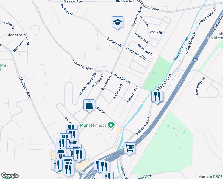 map of restaurants, bars, coffee shops, grocery stores, and more near 1210 Eastwood Lane in Council Bluffs