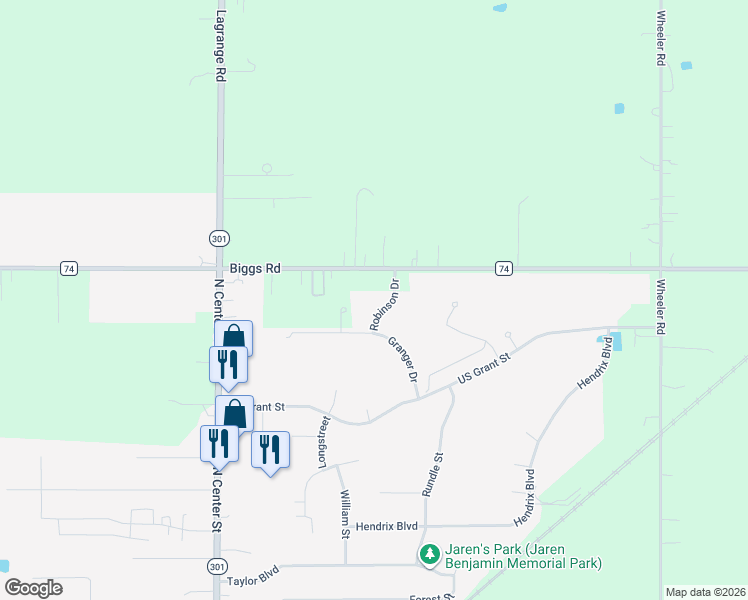 map of restaurants, bars, coffee shops, grocery stores, and more near 811 Robinson Drive in LaGrange