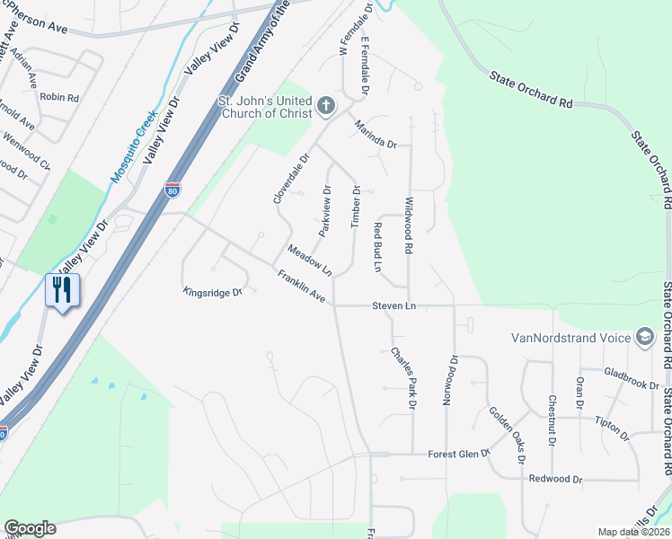 map of restaurants, bars, coffee shops, grocery stores, and more near 201 Meadow Lane in Council Bluffs