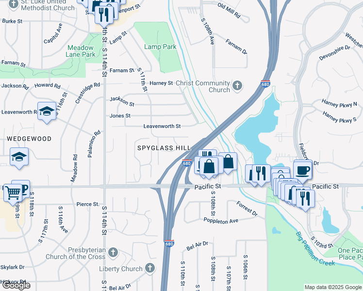 map of restaurants, bars, coffee shops, grocery stores, and more near 923 South 109th Court in Omaha