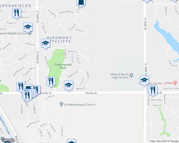 map of restaurants, bars, coffee shops, grocery stores, and more near 911 S 150th St in Omaha