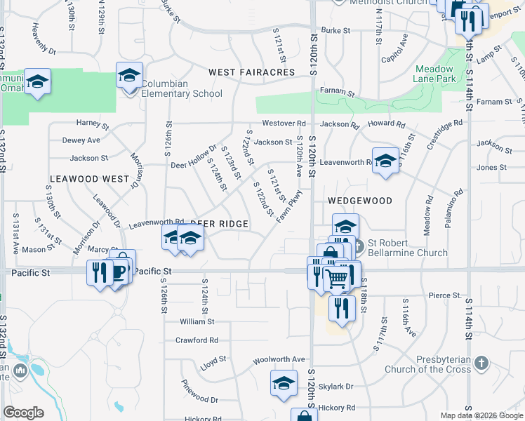 map of restaurants, bars, coffee shops, grocery stores, and more near 842 South 122nd Street in Omaha