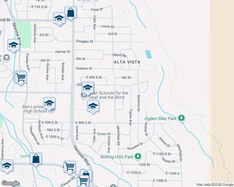 map of restaurants, bars, coffee shops, grocery stores, and more near 710 Polk Avenue in Ogden